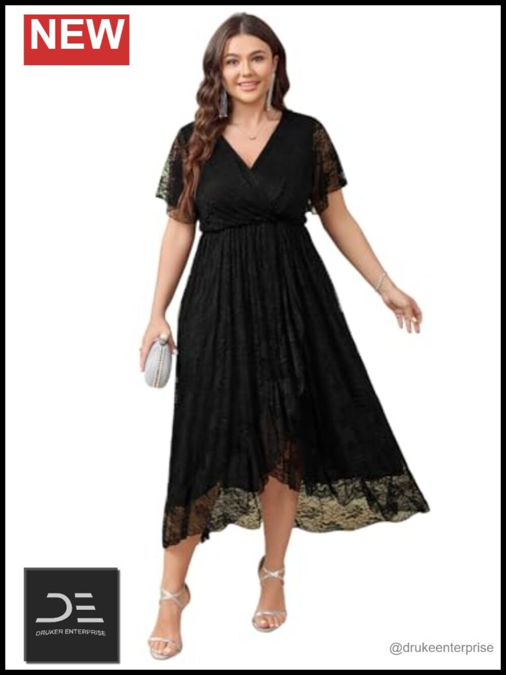 Plus Size Lace Formal Maxi Dress High Low Ruffle Wedding Guest